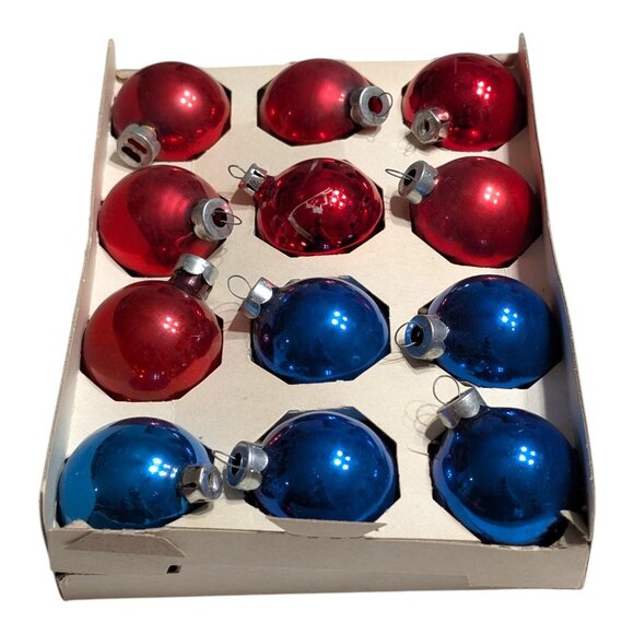 Vintage Santa Land Shiny Brite Glass Round Ornaments 12pk 1.5" Red/Blue - Picture 2 of 6